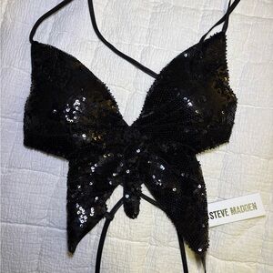 Steve Madden Black Sequin Strappy Top